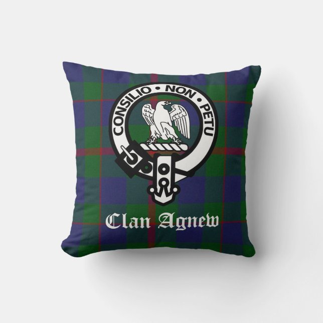 Coussin Clan Agnew Crest Badge et Tartan (Recto)