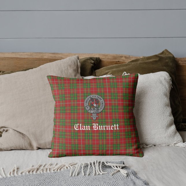 Coussin Clan Burnett Crest Badge & Tartan (Créateur téléchargé)