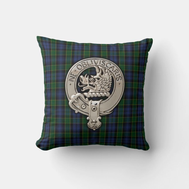 Coussin Clan Campbell Crest et Breadalbane Tartan (Recto)