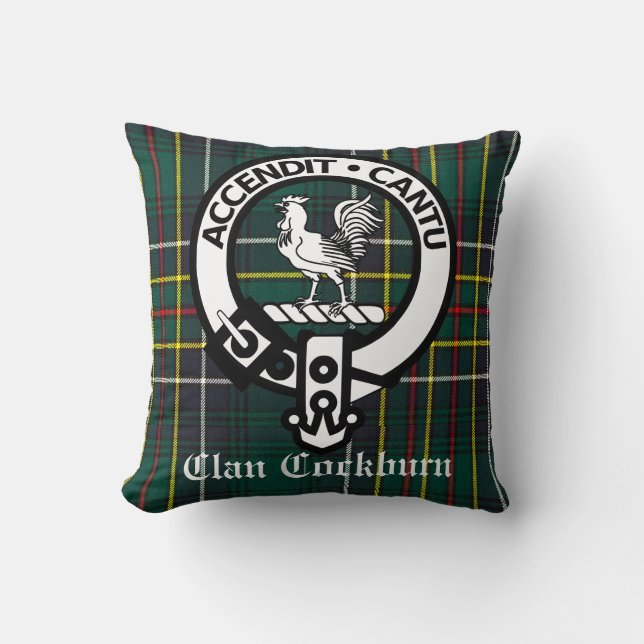 Coussin Clan Cockburn Crest Badge et Tartan (Recto)