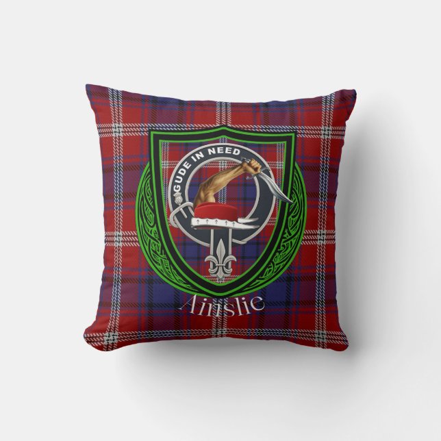 Coussin Clan écossais Ainslie Tartan Crest (Recto)