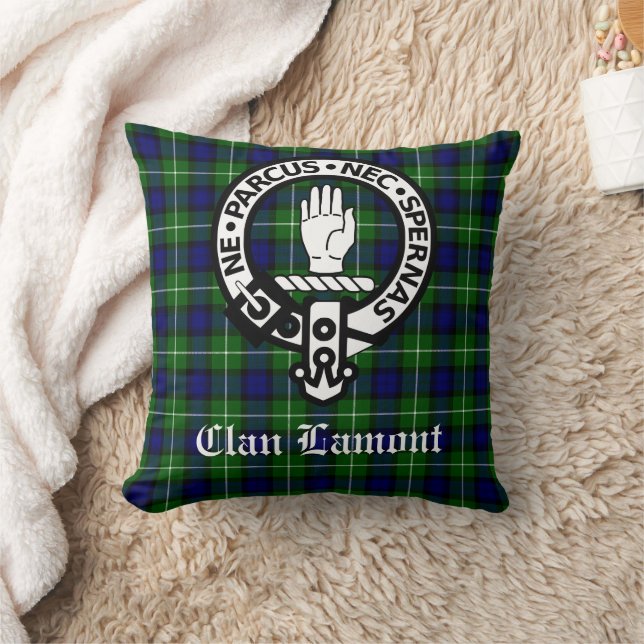 Coussin Clan écossais Lamont Crest Badge et Tartan (Couverture)