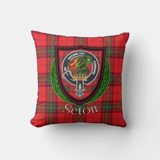 Coussin Clan écossais Seton Tartan & Crest (Recto)