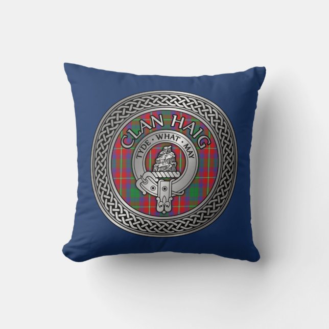 Coussin Clan Haig Crest & Tartan Knot (Recto)