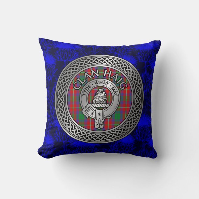 Coussin Clan Haig Crest & Tartan Knot (Recto)
