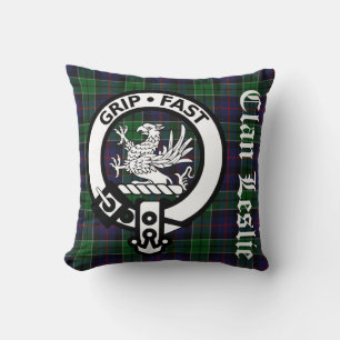 Coussin Clan Leslie Crest Badge & Tartan