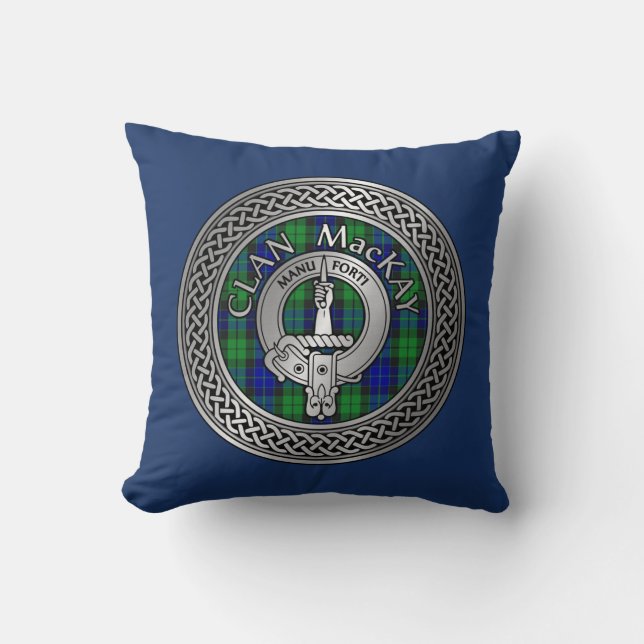 Coussin Clan MacKay Blason & Nœud Tartan (Recto)