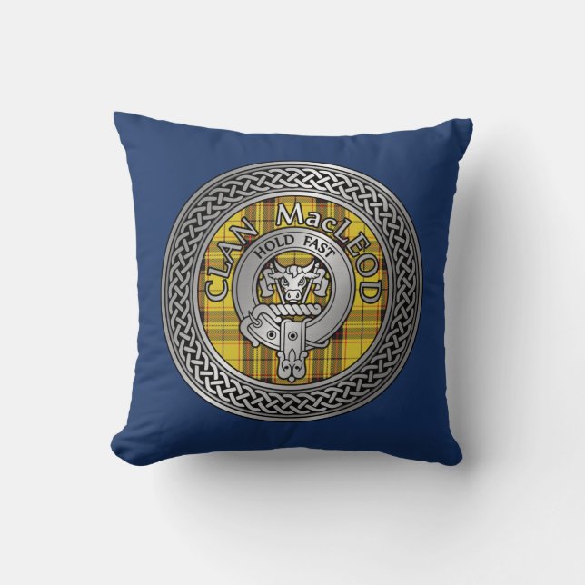 Coussin Clan MacLeod Crest & Tartan Knot Throw Pillow (Recto)