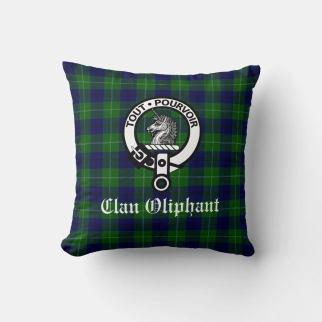 Coussin Clan Oliphant Crest Badge et Tartan (Recto)