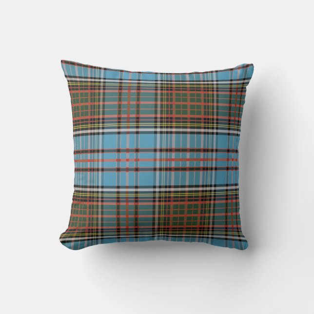 Coussin Clan Plaid Anderson Sky Blue Brown Check Tartan (Recto)
