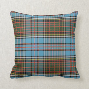 Coussin Clan plaid Anderson Sky Blue Brown Check Tartan