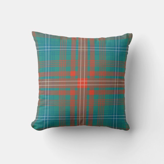 Coussin Clan Plaid Wilson Orange Turquoise Check Tartan (Recto)