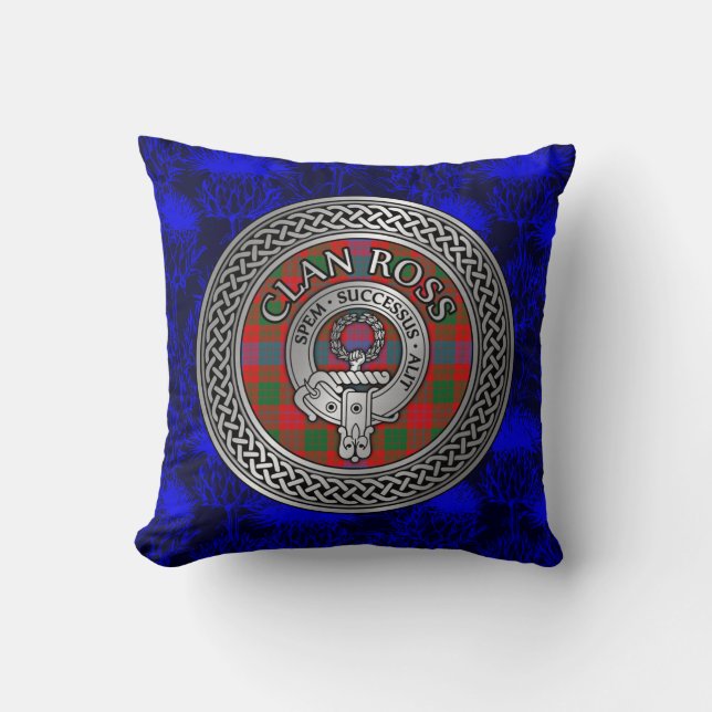 Coussin Clan Ross Crest & Tartan Knot (Recto)