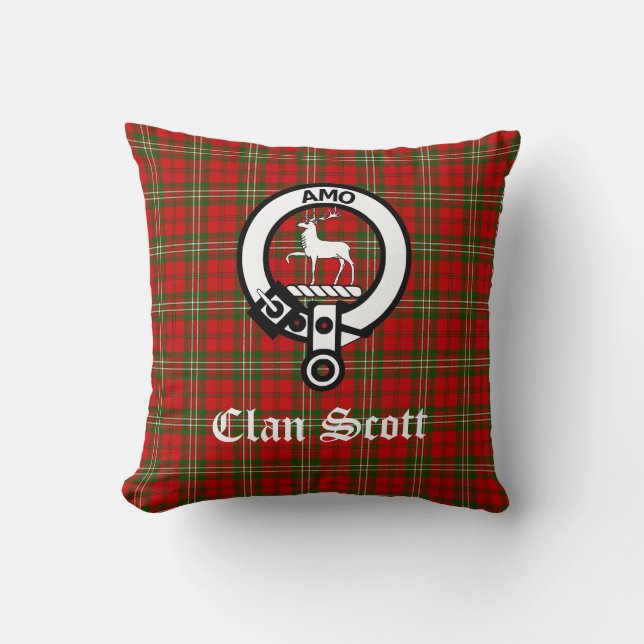 Coussin Clan Scott Crest Badge et Tartan (Recto)