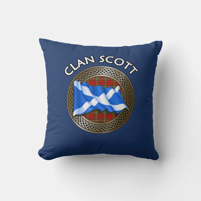 Coussin Clan Scott Tartan Knot & Drapeau (Recto)