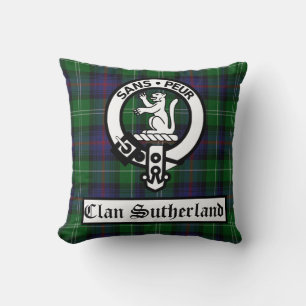 Coussin Clan Sutherland Crest Badge et Tartan