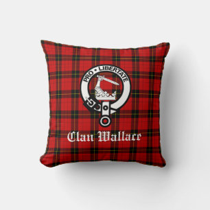 Coussin Clan Wallace Crest Badge et Tartan