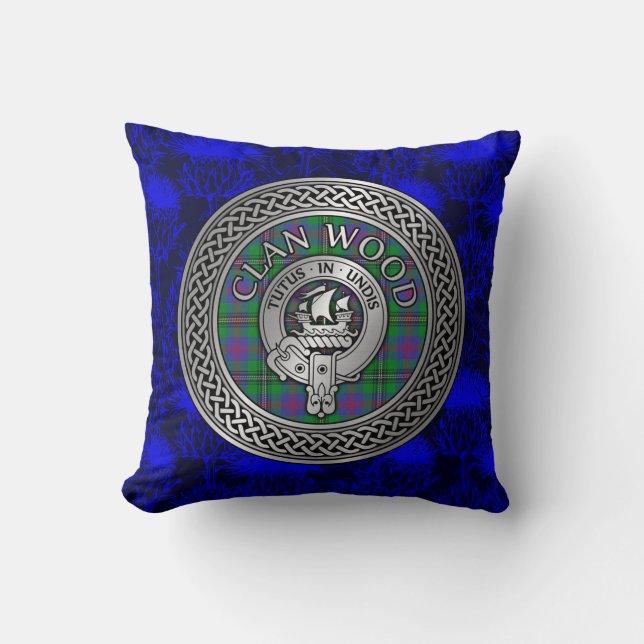 Coussin Clan Wood Crest & Tartan Knot (Recto)