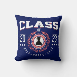 Coussin Classe de 2023 Jour de Graduation Texte blanc Ombr