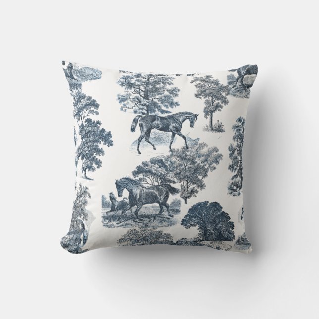 Coussin Classé Elegant Rustic Toile Chevaux Motif Jeter P (Recto)