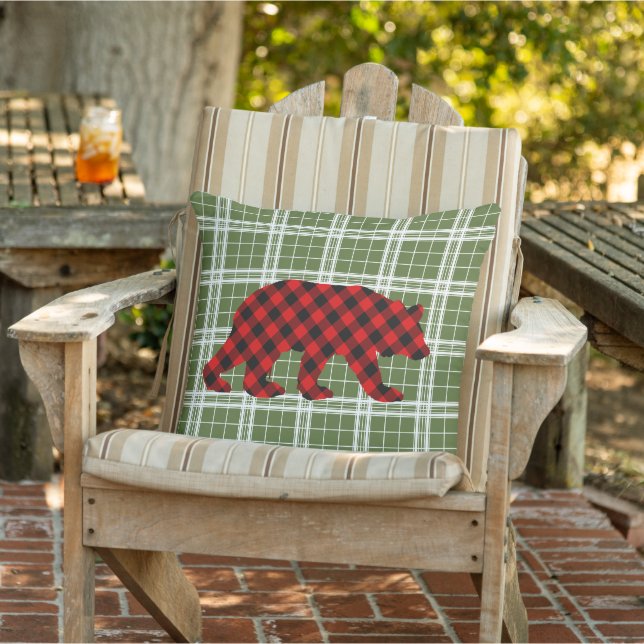 Coussin Classic Bear Red Black Buffalo Lumberjack Check (Chaise)