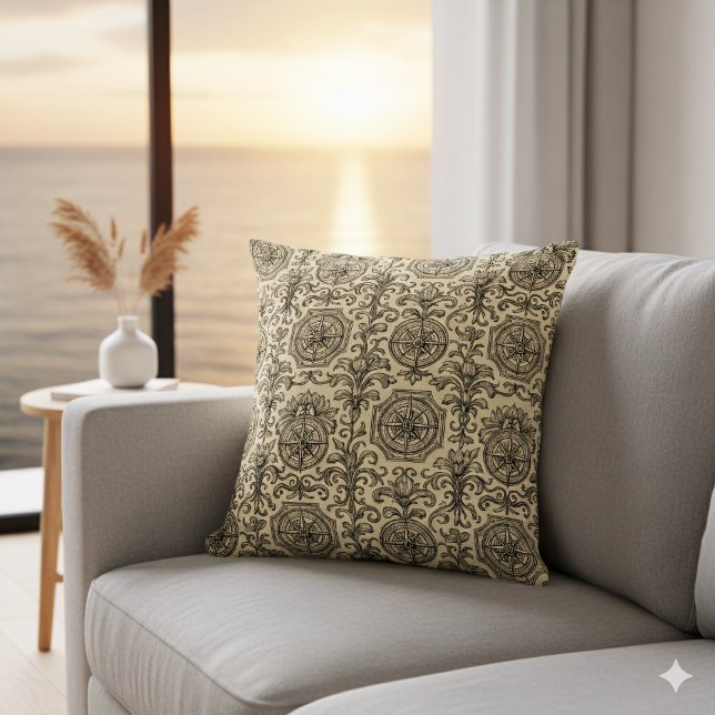 Coussin classic beige vintage nautical compass ornamental  (Créateur téléchargé)