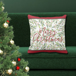 Coussin Classic Green Holly et Berries Joyeux Noël