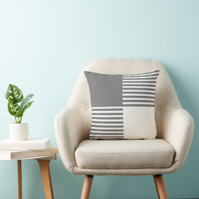 Coussin Classic gris blanc ligne horizontale carrés (Chaise)