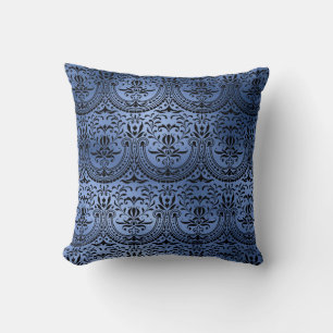 Coussin Classic Navy Blue Metal Foil Swirls Damask