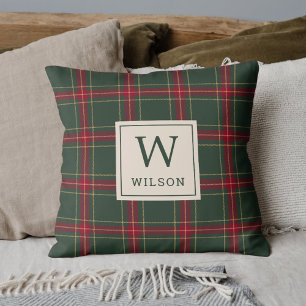Coussin Classic Noël Plaid Nom de famille Monogramme