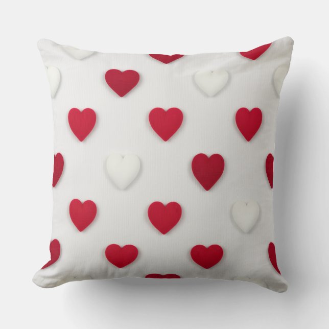 Coussin Classic Red & White Heart Pattern Cotton (Recto)