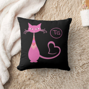 Coussin Classic Retro rose Kitty Chat Coeur Tail Monogramm