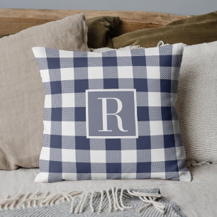 Coussin Classique Buffalo Check Initial Navy