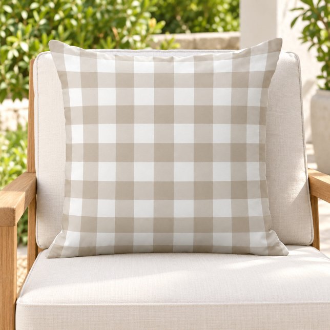 Coussin Classique carreau gingham beige blanc (Créateur téléchargé)