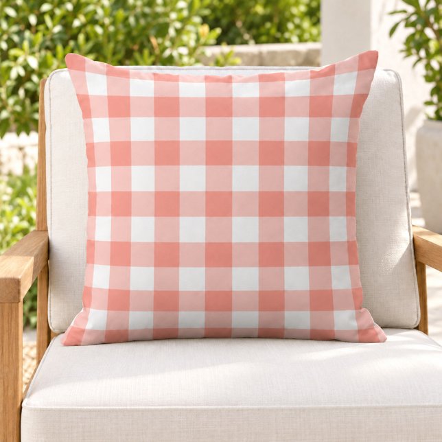 Coussin Classique Carreau Gingham Corail Blanc (Créateur téléchargé)