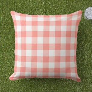 Coussin Classique Carreau Gingham Corail Blanc