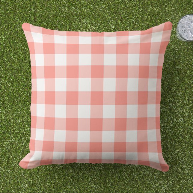 Coussin Classique Carreau Gingham Corail Blanc (Herbe)