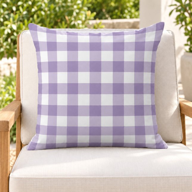 Coussin Classique carreaux gingham violet blanc (Créateur téléchargé)