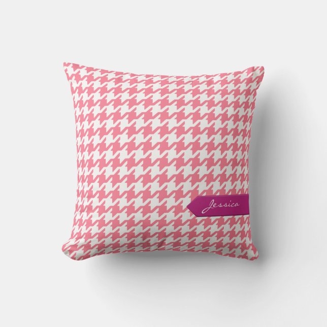 Coussin Classique élégant rose pied-de-poule avec monogram (Recto)