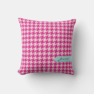 Coussin Classique élégant rose pied-de-poule avec monogram
