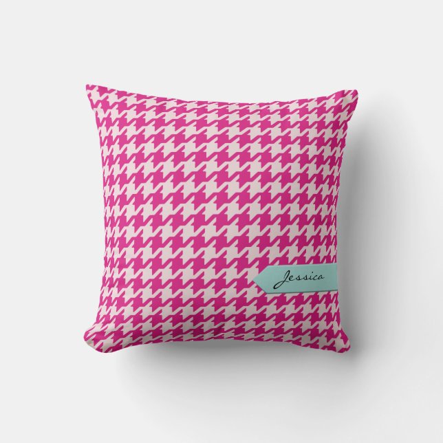 Coussin Classique élégant rose pied-de-poule avec monogram (Recto)