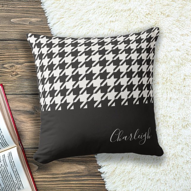 Coussin Classique Moderne Noir et Blanc Houndstooth (Créateur téléchargé)