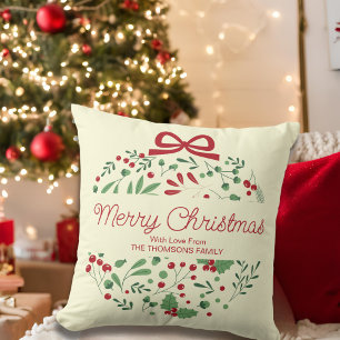 Coussin Classique Moderne Rouge Vert Floral Baies Noël