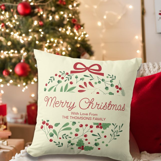 Coussin Classique Moderne Rouge Vert Floral Baies Noël  (Créateur téléchargé)