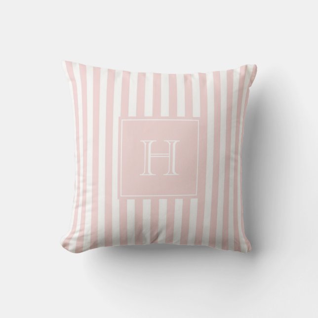 Coussin Classique Monogramme Rayure Rose Pastel & Prépa  (Recto)