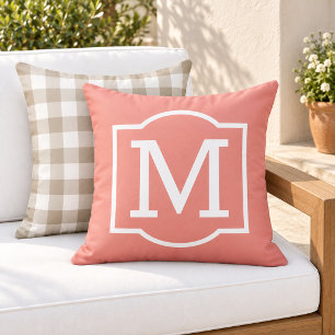 Coussin Classique Monogramme Support Blanc Corail
