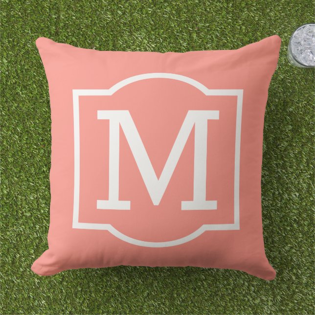 Coussin Classique Monogramme Support Blanc Corail (Herbe)