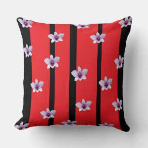 Coussin Classique noir + rayures florales rouges
