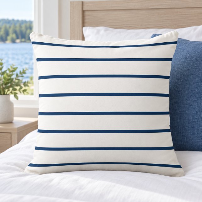 Coussin Classique rayure horizontale bleu marine et blanc (Créateur téléchargé)