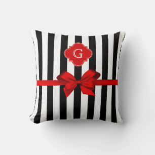 Coussin Classique Rayure Noir Blanc, Étiquette Rouge, Ruba